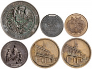 1876-1883. Alfonso XII. Conjunto de 6 medallas de recuerdo e inauguración. MBC/EBC+.