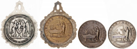 1881-1883. Alfonso XII. Conjunto de 4 medallas de natalicio y muerte, dos en plata. MBC/EBC+.