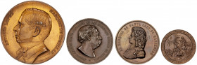 1876-1885. Alfonso XII. Conjunto de 4 medallas de distintos pesonajes. MBC/EBC+.