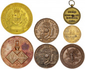 1878-1885. Alfonso XII. Conjunto de 7 medallas de Congresos, Sociedades y Exposiciones. MBC/EBC+.