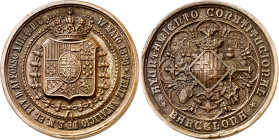 1886. Alfonso XIII. Barcelona. Natalicio de Alfonso XIII. Medalla. (Cru.Medalles 737a) (V. 533 var metal) (V.Q. 14414). Grabadores: Serra y R. Gelaber...