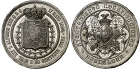 1886. Alfonso XIII. Barcelona. Natalicio de Alfonso XIII. Medalla. (Cru.Medalles 737b) (V. 533 var metal). Grabadores: Serra y R. Gelabert. Golpecitos...