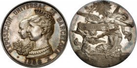 1888. Alfonso XIII. Barcelona. Exposición Universal. Medalla. (Cru.Medalles 759 var metal) (V. 542 var metal). Grabadores: E. Arnau y R. Gelabert. Bel...