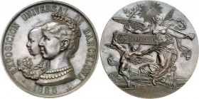 1888. Alfonso XIII. Barcelona. Exposición Universal. Medalla. (Cru.Medalles 759) (V. 542 var metal). Grabadores: E. Arnau y R. Gelabert. Rara. Bronce....