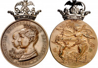 1888. Alfonso XIII. Barcelona. Exposición Universal. Medalla. (Cru.Medalles 760a) (V. 857 var). Grabadores: J. Solà, E. Arnau y Castells. Bronce. 61,8...