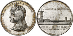1888. Alfonso XIII. Barcelona. Exposición Universal. Medalla. (Cru.Medalles 762b) (V. 544 var metal). Grabador: F. Sala. Metal blanco. 64,62 g. Ø51 mm...