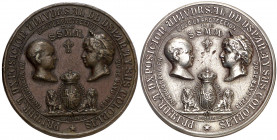 1888. Alfonso XIII. Barcelona. Exposición Universal. Conjunto de 2 medallas. (Cru.Medalles 764 y 764a) (V. 545). Grabadores: G. Piquer y F. Barba. Bro...