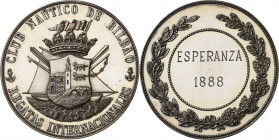 1888. Alfonso XIII. Bilbao. Regatas Internacionales. Medalla. En estuche original de 75x83 mm en piel granate. Limpiada. Ex Jean Elsen 14/06/2006, nº ...