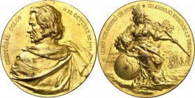 1892. Alfonso XIII. IV Centenario del Descubrimiento. Colón. Medalla. Bronce dorado. 124,20 g. Ø70 mm. EBC.