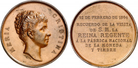 1894. Alfonso XIII. Visita de la regente a la FNMT. Medalla. (Ruiz Trapero 1012) (V. 566). Grabador: B. Maura. Leves golpecitos. Bronce. 61,42 g. Ø50 ...