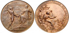 1895. Alfonso XIII. El Ayuntamiento de Barcelona, a la Ley de 7 de febrero. Medalla. (Cru.Medalles 873e) (V. 568). Grabadores: Castells, J. Sola y Cam...