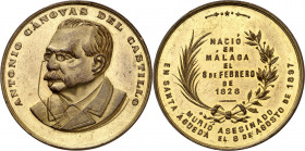 1897. Alfonso XIII. Muerte de Cánovas del Castillo. Medalla. Muy bella. Rara. Bronce dorado. 21,41 g. Ø40 mm. S/C-.