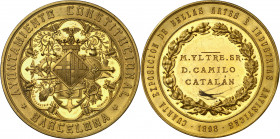 1898. Alfonso XIII. Barcelona. IV Exposición de Bellas Artes e Industrias Artísticas. Medalla. (Cru.Medalles 892). Grabadores: J. Solà y Camats - Cast...