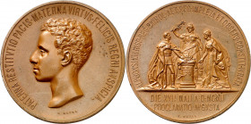 1902. Alfonso XIII. Madrid. Alfonso XIII jura la Constitución. Medalla. (V. 596 var metal) (RAH 740). Grabador: B. Maura. Bella. Escasa. Bronce. 85,30...