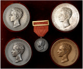 1902. Alfonso XIII. Conjunto de 4 medallas de la Jura de la Contitución y 1 medalla de distinción de la mayoria de edad. (Pérez Guerra 784b) (Vives 59...