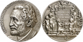 1903. Alfonso XIII. Muerte de Sagasta. Medalla. (Cano 196 var metal). Grabador: F. Pallàs. Marca en canto: MASRIERA & CAMPINS. Rara. Plata. 363,80 g. ...