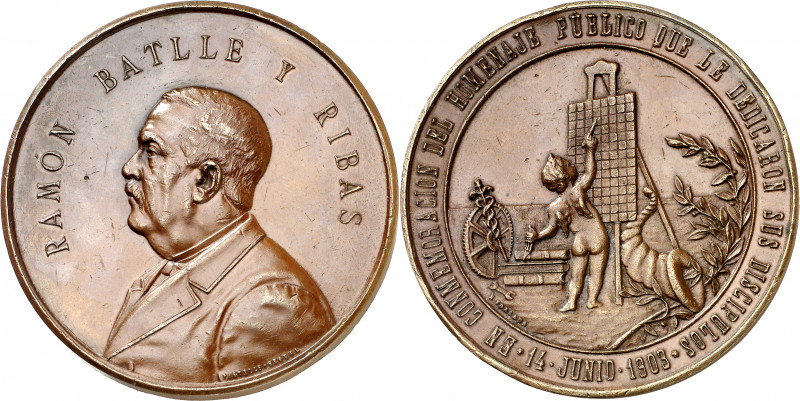 1903. Alfonso XIII. Barcelona. Homenaje a Ramon Batlle y Ribas. Medalla. (Cru.Me...