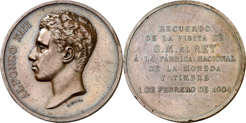 1901. Alfonso XIII. Madrid. Alfonso XIII visita la FNMT. Medalla. (Cano 159) (V....