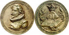 1905. Alfonso XIII. Valencia. III Centenario de la publicación de El Quijote. Medalla. (Cru.Medalles 995). Grabador: J. D. Palacios. Rara. Bronce fund...