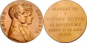 1906. Alfonso XIII. Madrid. Matrimonio de Alfonso XIII con doña Victoria Eugenia de Battenberg. Medalla. (RAH 757) (Ruiz Trapero 1221) (V. 870). Graba...