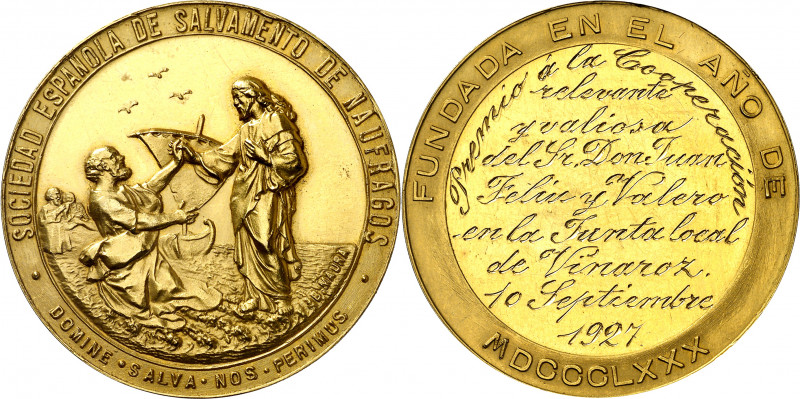 1927. Alfonso XIII. Sociedad Española de Salvamento de Náufragos. Premio a la Co...
