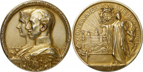 1929. Alfonso XIII. Barcelona. Exposición Internacional. Medalla. (Cru.Medalles 1360) (Ruiz Trapero 1388 var). Grabador: A. Parera. Acuñada en los Tal...