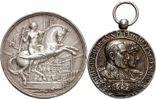 1929. Alfonso XIII. Barcelona. Exposición Internacional. Conjunto de 2 medallas distintas. (Cru.Medalles 1261 y 1262). Grabador: Castells y E. Ausió. ...