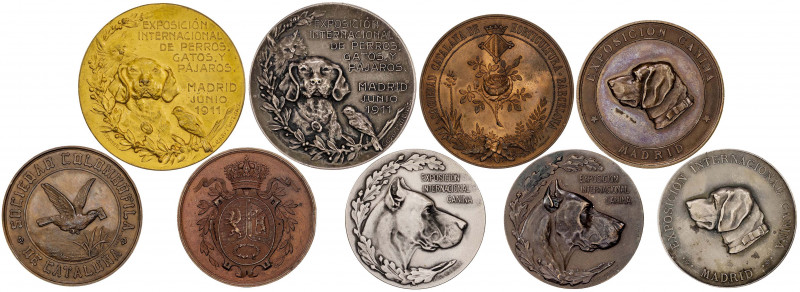 1892-1925. Alfonso XIII. Lote de 9 medallas de Exposiciones de animales y hortic...
