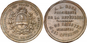 Argentina. 1885. Mendoza. Inauguración del Ferrocarril andino. Medalla. (Rosa 318). Grabador: R. Grande. Bronce. 22,71 g. Ø37 mm. MBC+.