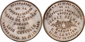 Argentina. 1889. Buenos Aires. Primera piedra de la "Casa de España". Medalla. (Cru.Medalles 901a). Ex Áureo 22/10/2003, nº 4794. Bronce. 14,28 g. Ø32...