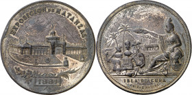 Cuba. 1881. Alfonso XII. Exposición de Matanzas. Medalla. (RAH 706). Restos de dorado. Plomo. 48,78 g. Ø50 mm. MBC.