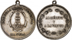 Filipinas. s/d (1885). Alfonso XII. Manila. Escuela Municipal. Premio al Mérito y a la Virtud. Medalla. (Basso 716 var metal). Rarísima, Basso sólo la...