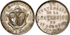 Filipinas. 1887. Alfonso XIII. Manila. XV Centenario de la conversión de San Agustín. Medalla. Bella. Plata. 19,70 g. Ø31 mm. EBC+.