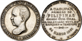 Filipinas. 1891. Alfonso XIII. Manila. Ferrocarril a Dagupan. Medalla. Grabador: A. Galvien. Golpecitos. Rara. Plata. 17,67 g. Ø35 mm. EBC.