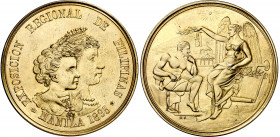 Filipinas. 1895. Alfonso XIII. Manila. Exposición Regional. Medalla. (V. 572 var metal). Ex Áureo 05/02/2003, nº 2678. Escasa. Plata dorada. 38 g. Ø40...