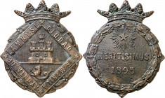Filipinas. 1895. Manila. Medalla del Ayuntamiento. Medalla. Ex Colección Bohol 09/11/2017, nº 1435. Muy rara. Bronce. 24,60 g. 48x40 mm. MBC.
