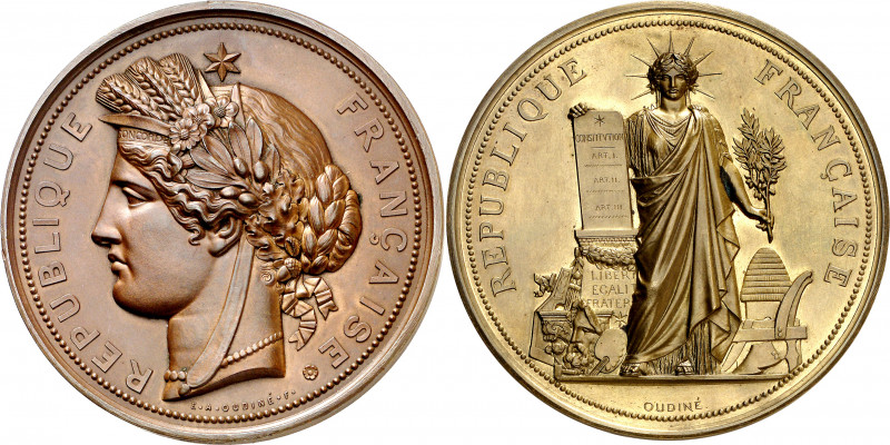 Francia. 1879. III República. Asamblea Nacional. Conjunto de 2 medallas: "Devolu...