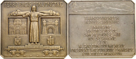 Francia. 1928. Inauguración del Ferrocarril Transpirenaico Bedous-Canfranc. Medalla. Grabador: P. Michelet. Marca en canto: cornucopia - BRONZE. Acuña...