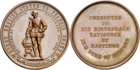 Gran Bretaña. 1883. Estatua a Francis Drake. Medalla. (BHM. 3149) (Eimer 1697). Grabador: J. E. Boehm. Marca en canto: BY JJ DAW JP PORTREEVE. Bella. ...