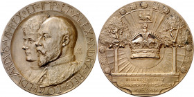 Gran Bretaña. 1902. Coronación de Eduardo VII. Medalla. (BHM. 3767) (Eimer 1872). Grabadores: G. Frampton / M.B.LD. En estuche original de 93x85 mm en...