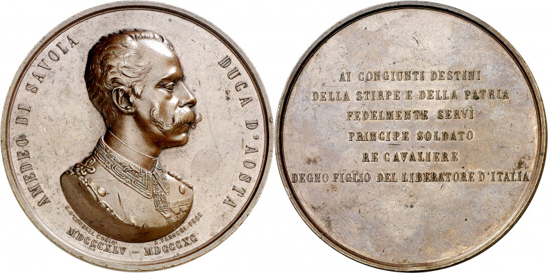 Italia. 1890. Muerte de Amadeo. Medalla. Grabadores: G. O'Connell y A. Farnesi. ...