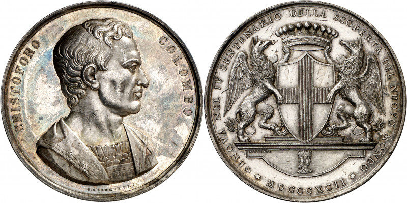 Italia. 1892. Génova. IV Centenario del Descubrimiento. Medalla. (V. 558 var met...