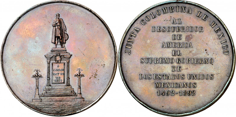 México. 1892. La Junta Colombina. Medalla. (V. 560 var metal). Golpecitos. Bronc...