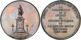 México. 1892. La Junta Colombina. Medalla. (V. 560 var metal). Golpecitos. Bronce. 94,33 g. Ø60 mm. MBC+.