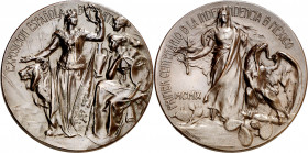 México. 1910. Centenario de la Independencia. Exposición Española en México. Medalla. (Ruiz Trapero 1274 var metal) (V. 650 var metal). Grabador: D. R...