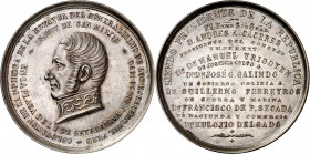 Perú. 1890. Lima. Primera piedra del monumento al general San Martín. Medalla. Bella. Plata. 48,25 g. Ø45 mm. EBC+.