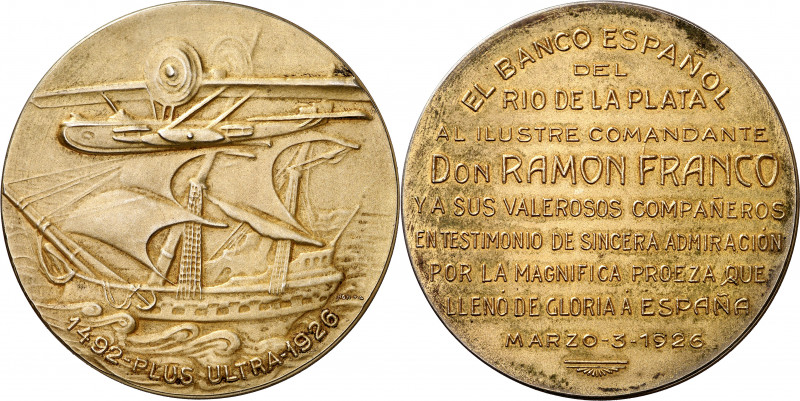 Uruguay. 1926. Río de la Plata. El vuelo del Plus Ultra. Medalla. Grabador: Hort...