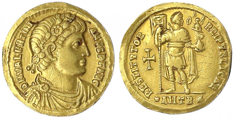 Kaiserzeit
Valentinian I., 364-375
Solidus 364, Antiochia, 2. Off.. Diad. drap...