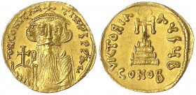 Kaiserreich
Constans II., 641-668
Solidus 651/654, Constantinopel, 2. Offizin. Brb. v.v. mit langem Bart/ Stufenkreuz. 4,33 g.
gutes vorzüglich. Se...