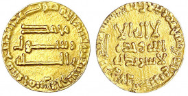 Abbasiden
Al Mansur, 754-775 (AH 136-157)
Dinar AH 145 = 762/763. Ohne Münzstättenangabe (Bagdad). 4,21 g.
sehr schön, Kratzer, kl. Randfehler. Ber...
